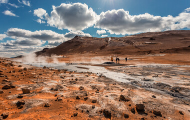 Tipical Icelandic nature landscape. Hverarondor Hverir geothermal area in Iceland near Lake Myvatn....