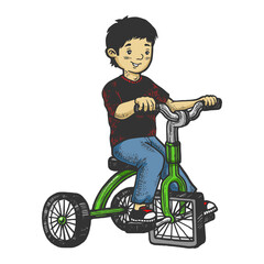 Boy tricycle with square wheels sketch raster