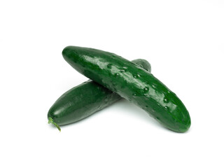 Fresh green cucumbers on white background food healthy food