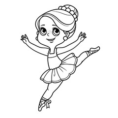 Сartoon little ballerina girl in flight outlined for coloring isolated on a white background