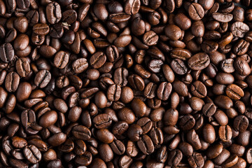 Roasted coffee beans, top view