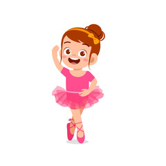 little girl wear beautiful ballerina costume and dance