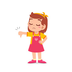 little girl show disagreement with thumb down gesture