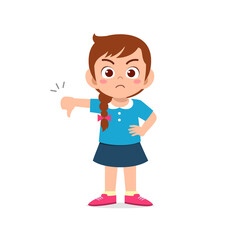 little girl show disagreement with thumb down gesture
