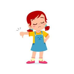 little girl show disagreement with thumb down gesture