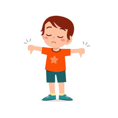 little boy show disagreement with thumb down gesture