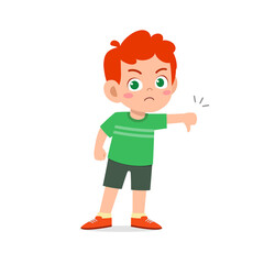 little boy show disagreement with thumb down gesture