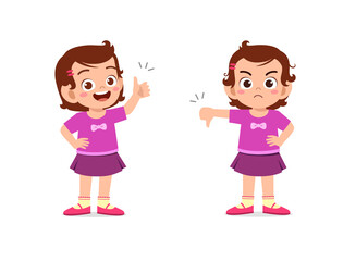little girl show hand gesture thumb up and thumb down