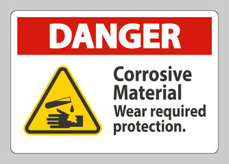 Danger Sign Corrosive Materials,Wear Required Protection