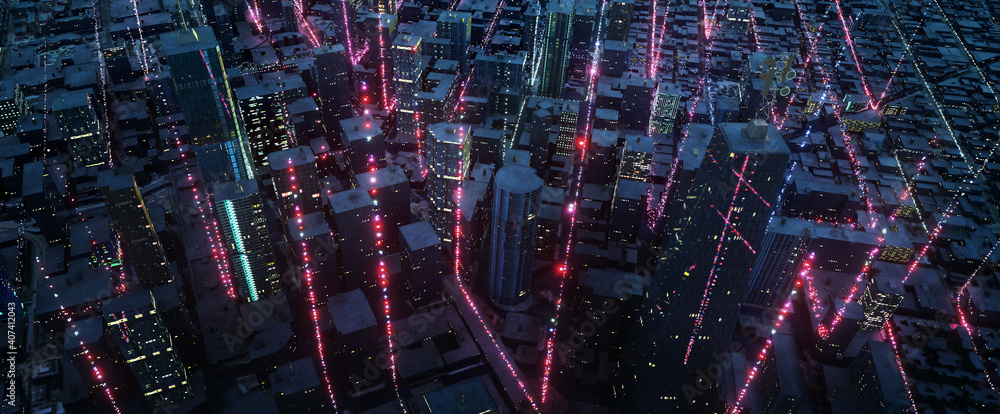Poster smart city with particle glowing light connection design