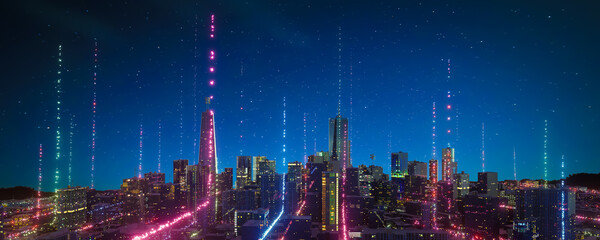 Smart city with particle glowing light connection design