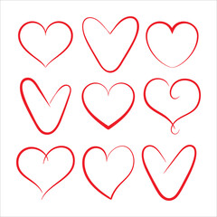 A set of red hearts isolated on a white background.