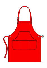 Red Leather Apron with Multi Pockets Design on White Background, Vector File.