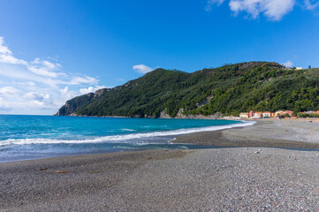 view of beach, Riva Trigoso, Sestri Levante, Italy