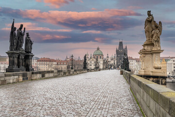 Statue on the famous Charles bridge in Prague, Czech republic
