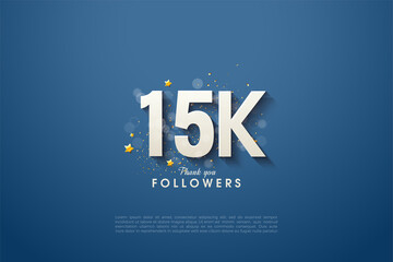 15k followers with 3d numbers shaded on a dark navy blue background.