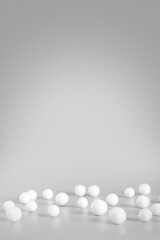 White spheres on light color background.  Copy space for text
