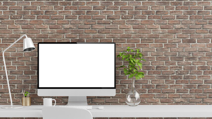 Desktop workspace with blank computer