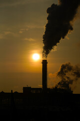 The chimney of a thermal power plant, the smoke extracted by a thermal power plant on the chimney, in the production process. Environment. Pollution