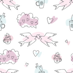 Set of vector valentines. Hand drawn linear illustrations of love are perfect for design of wedding invitation, poster, greeting card, engagement, betrothal, offer of marriage 