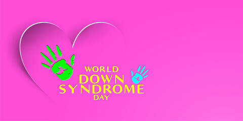 World down syndrome day concept with heart shape symbol and palm hand paint sign awareness