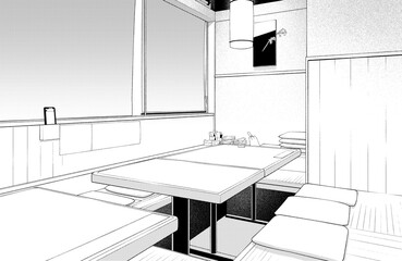漫画風ペン画イラスト　店舗_居酒屋