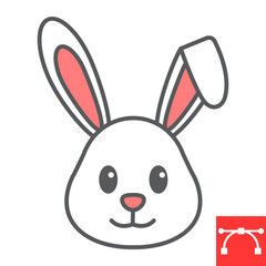 Easter rabbit color line icon, funny and holiday, easter bunny vector icon, vector graphics, editable stroke filled outline sign, eps 10.