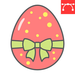 Easter egg with ribbon color line icon, Happy Easter and holiday, easter egg with ribbon vector icon, vector graphics, editable stroke filled outline sign, eps 10.