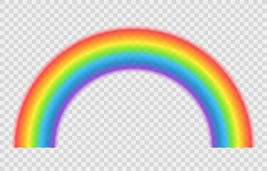 Realistic rainbow isolated on transparent background. Multicoloured circular arc. Beautiful meteorological phenom occurring after rain. Symbol of rain, sky, clear, nature.