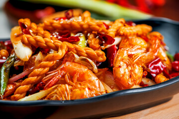Asian cuisine spicy shrimp