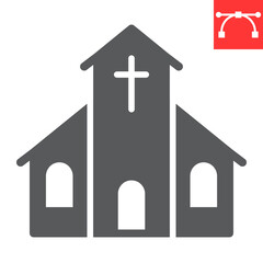 Church glyph icon, building and god, church vector icon, vector graphics, editable stroke solid sign, eps 10.