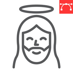 Jesus line icon, Happy Easter and christmas, jesus christ vector icon, vector graphics, editable stroke outline sign, eps 10.