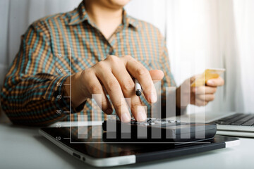 Searching Browsing Internet Data Information with blank search bar.businessman working with smart...