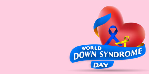 World down syndrome day with ribbon awareness symbol and heart shape. Love sign for disabilities
