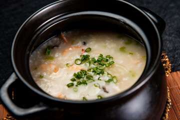 Asian nutritious gourmet seafood porridge