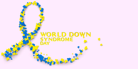 World down syndrome day symbol with ribbon shape and piece of hearts