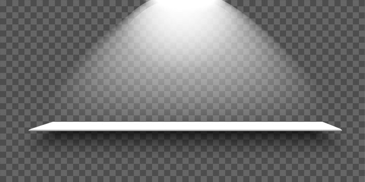 White empty shelf with light and shadow on transparent background