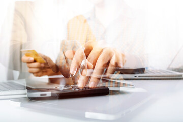 Searching Browsing Internet Data Information with blank search bar.businessman working with smart...