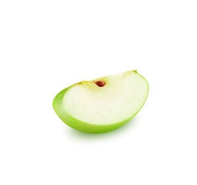 Isolated Apple Wedge. Images Of Green Apple Slice With Bone Isolated On White Background With Clipping Path.