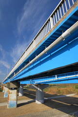 秋の江戸川に架かる流山橋風景