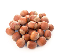 Closeup of hazelnuts, isolated on the white background