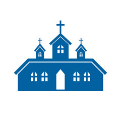 Christian Catholic Church in blue colors. Isolated silhouette on a white background.