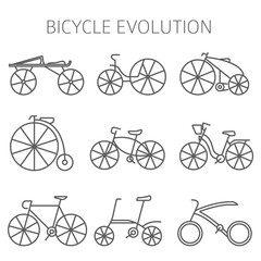 Fototapeta na wymiar Bicycle history. Evolution. Flat colour design vector icon set