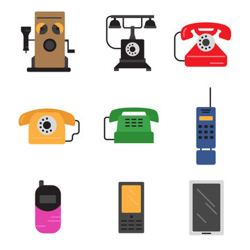 Phone history. Evolution. Flat colour design vector icon set