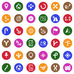 Route Icons. White Flat Design In Circle. Vector Illustration.