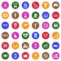 Running Icons. White Flat Design In Circle. Vector Illustration.