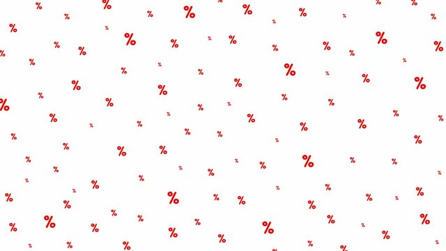 Animated red percent fall. Vector illustration isolated on the white background.