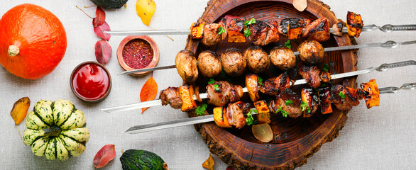 Kebabs with meat and pumpkin