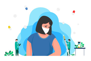 Coronavirus vaccination, doctor injecting a patient in arm muscle, shoulder. For medical publications, immunization and vaccination campaign of people against infection and bacterial disease