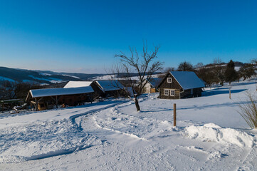 Winter in Czech republic, Bílé Karpaty, snow, forester, tree